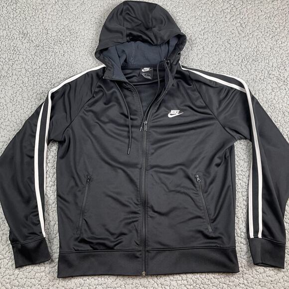 Vintage Nike Track Jacket Mens L Black White Stripe Full Zip Active Y2K Hooded - Picture 1 of 12